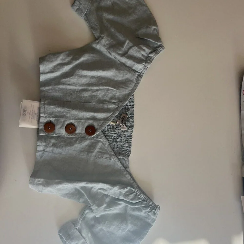 Arnhem blue linen Chloe top in skyla size 10 new with tags button deatailed crop - Picture 2 of 7